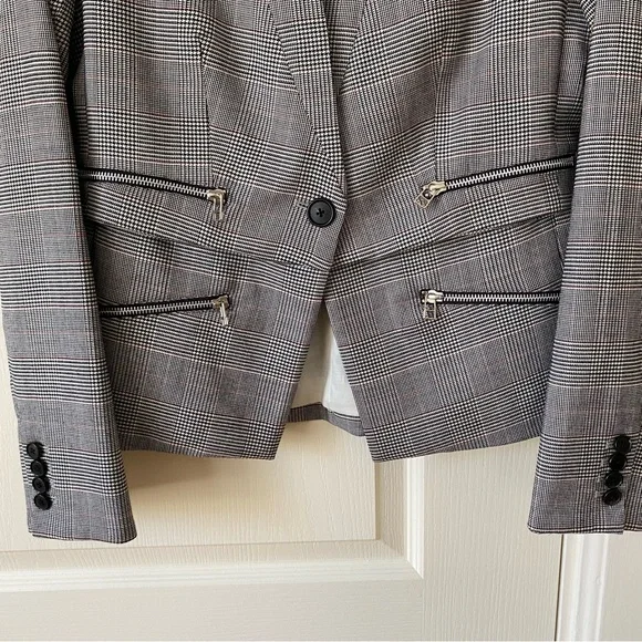 $695 Veronica Beard Paloma Wool Plaid Print Zipper Cropped Jacket Blazer size 6